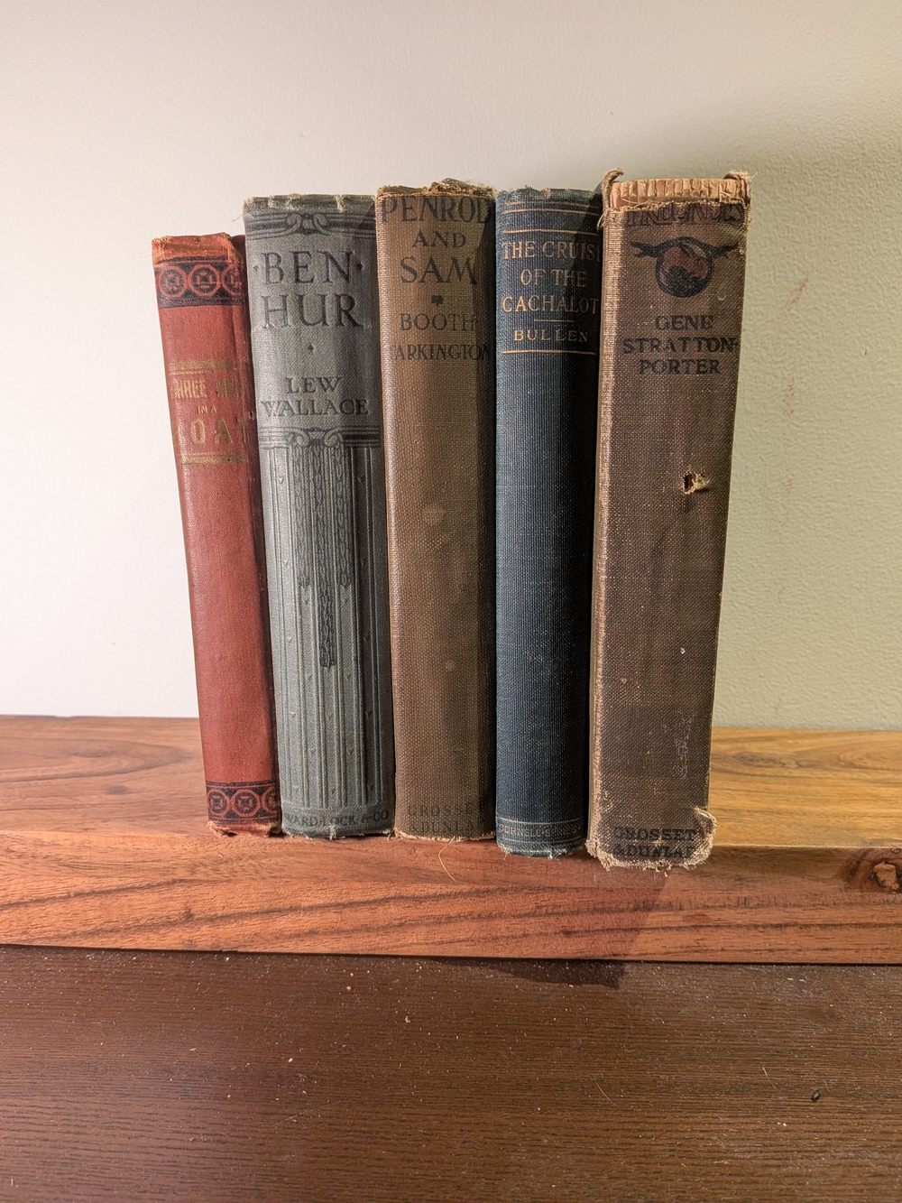 Set of 5 Antique Hardcover Books Rustic Library Decor